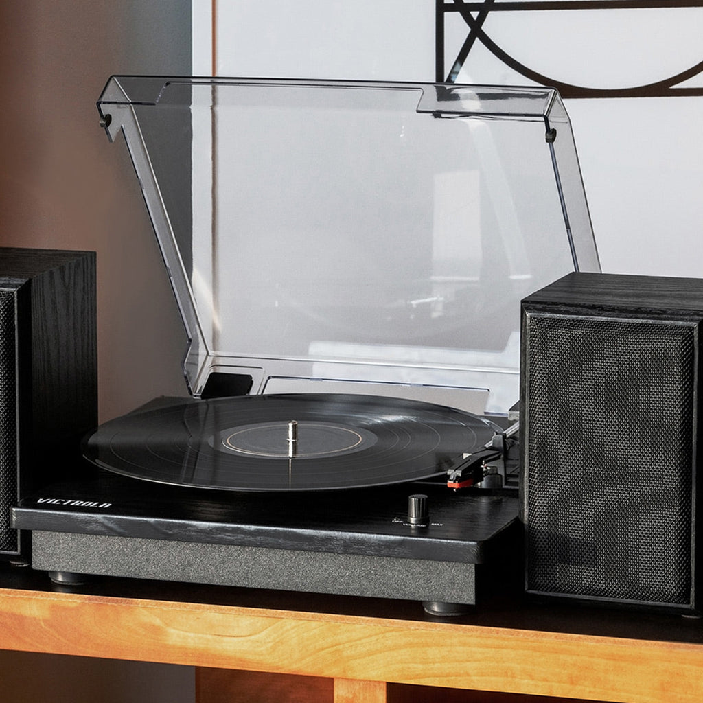 Victrola Montauk Bluetooth Turntable System with Bookshelf Speakers (Black)