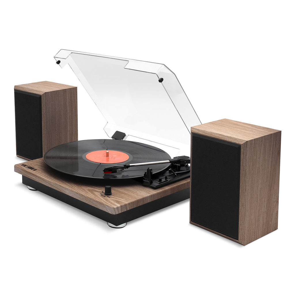 Victrola Montauk Bluetooth Turntable System with Bookshelf Speakers (Farmhouse Walnut)
